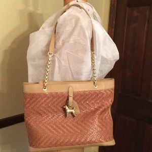 Kieselstein-cord woven leather handbag